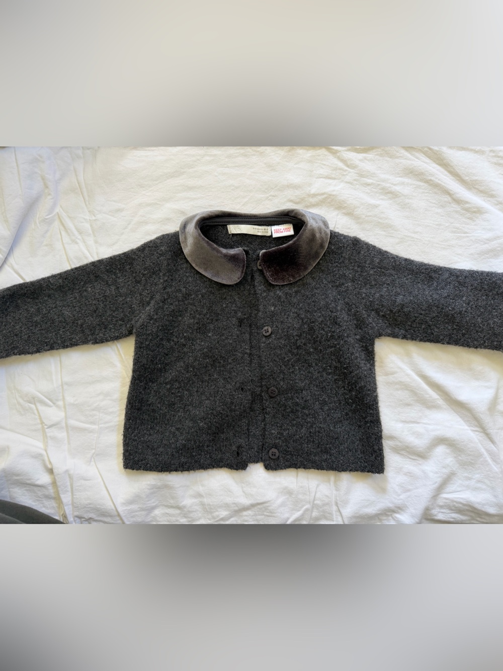 Zara Dark Gray Wool Blend Cardigan with Velvet Collar